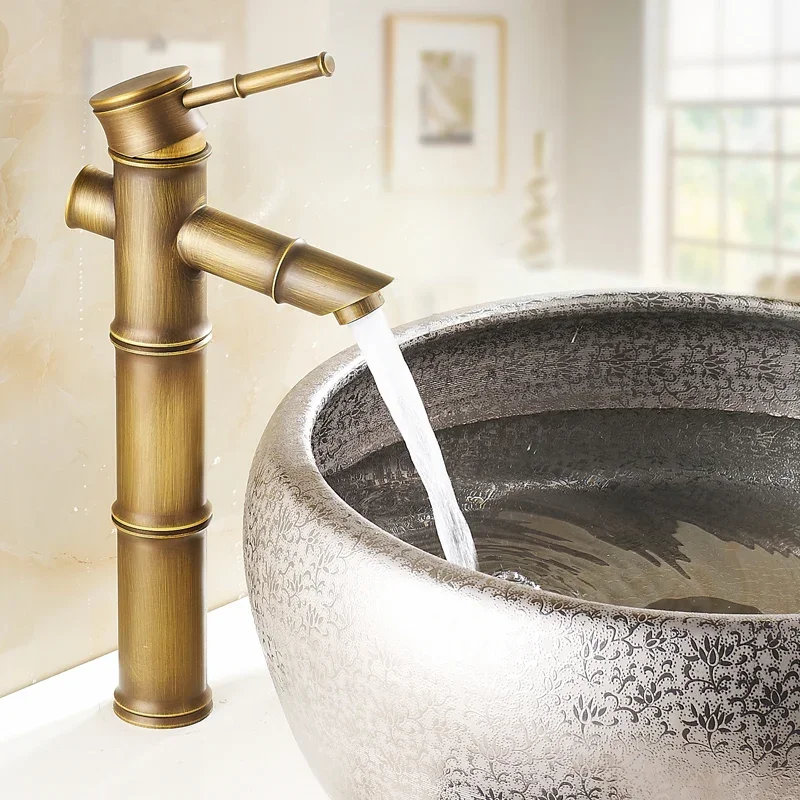 

Basin Sink Taps Deck Mounted Brass Hot and Cold Water Mixer Tap Washing Basin Faucet Antique Brass Bathroom Faucet