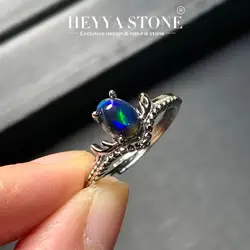 HEYYA STONE Natural Opal Ring For Women 925 Silver Plated Simple Fine Jewelry Stone Gemstone Classic Style
