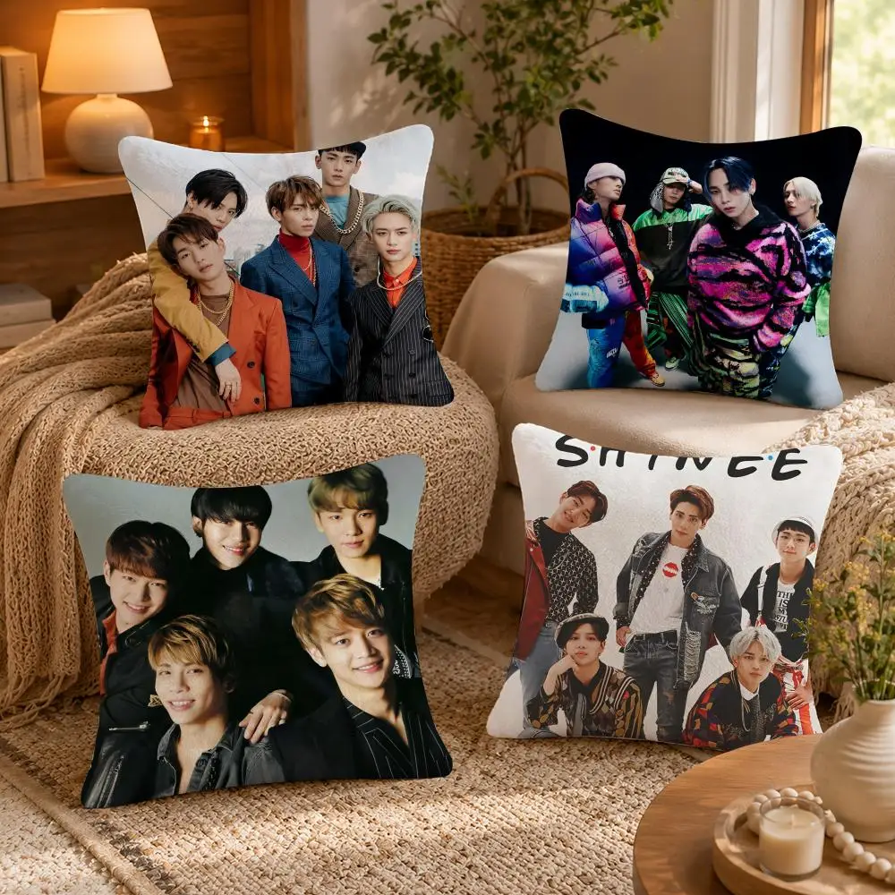 Kpop S-S-SHINee Cushion Cover Soft Short Plush Pillow Case Double Sided Print Washable Sofa Bed Home Decor Gift