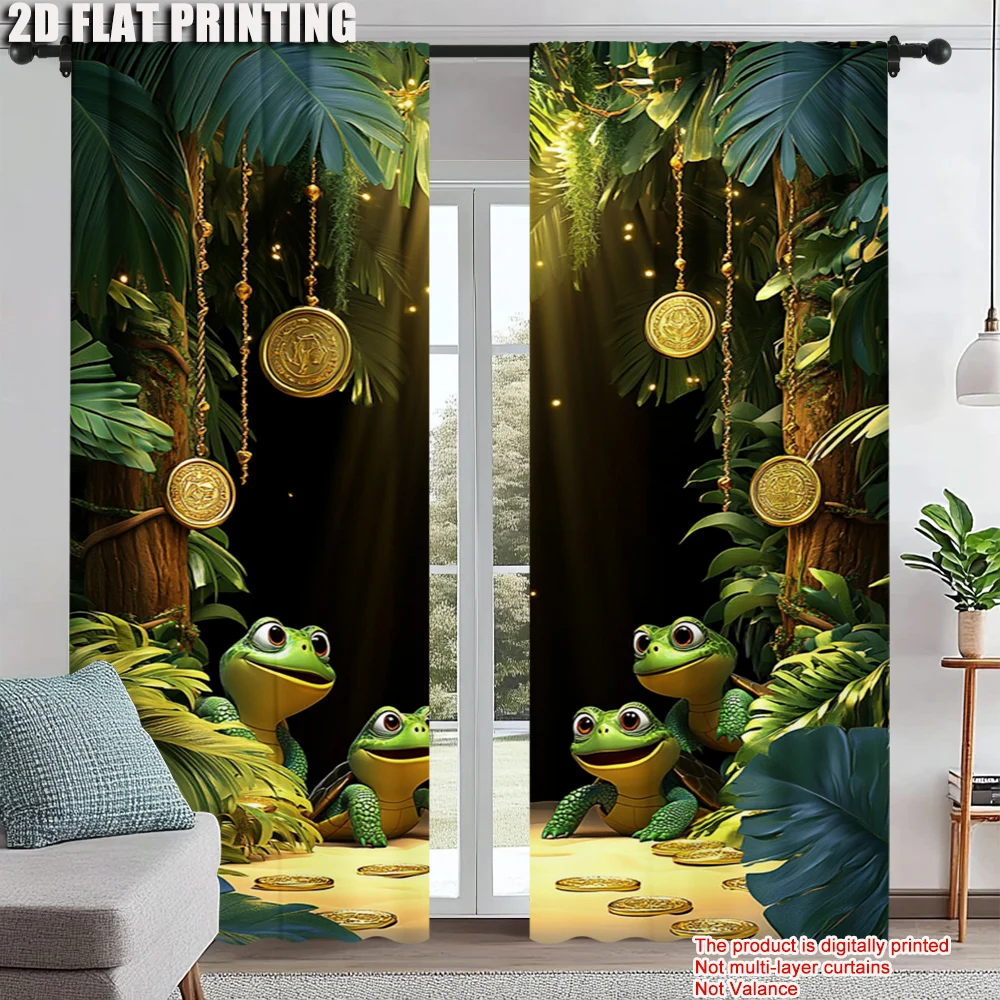 

2Pcs Contemporary Rod Hole Curtains Versatile For Living Room Bedroom Home Decor Machine Washable Polyester With Scenic