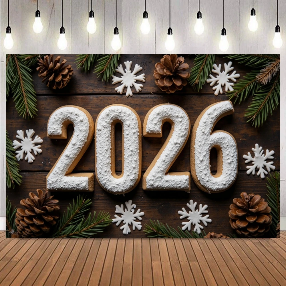 2026 Happy New Year Elegant Photo Backdrop Golden Star Black Silk Family Friends Party Portrait Photography Background Studio