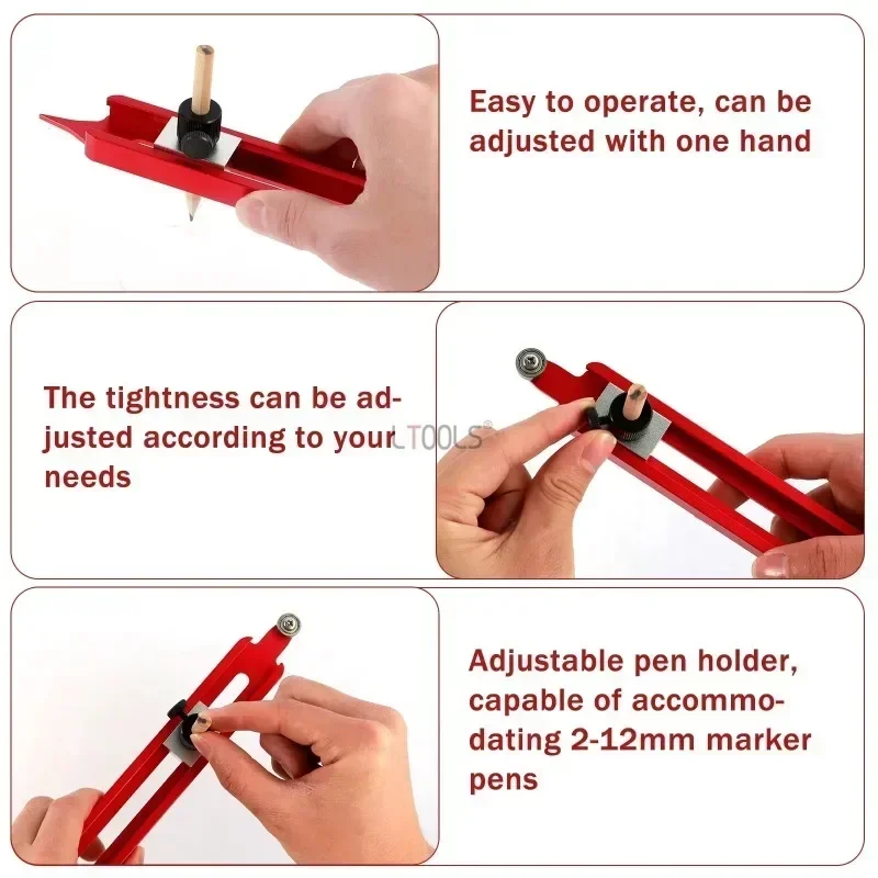 Red Aluminum Alloy Profile Scribing Ruler with Pencils Both Ends Can Be Used Adjustable Portable Precise Line Woodworking Tools