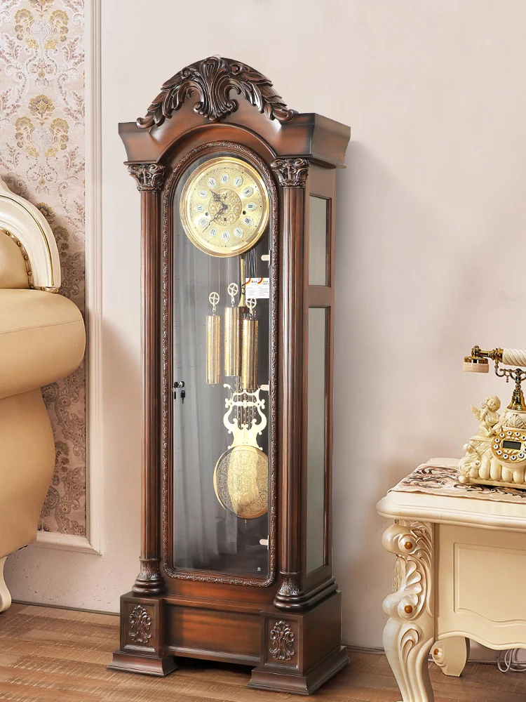 European Humler Mechanical Floor Clock American Vintage Villa Vertical Solid Wood Pendulum Clock Chinese Classical Creative