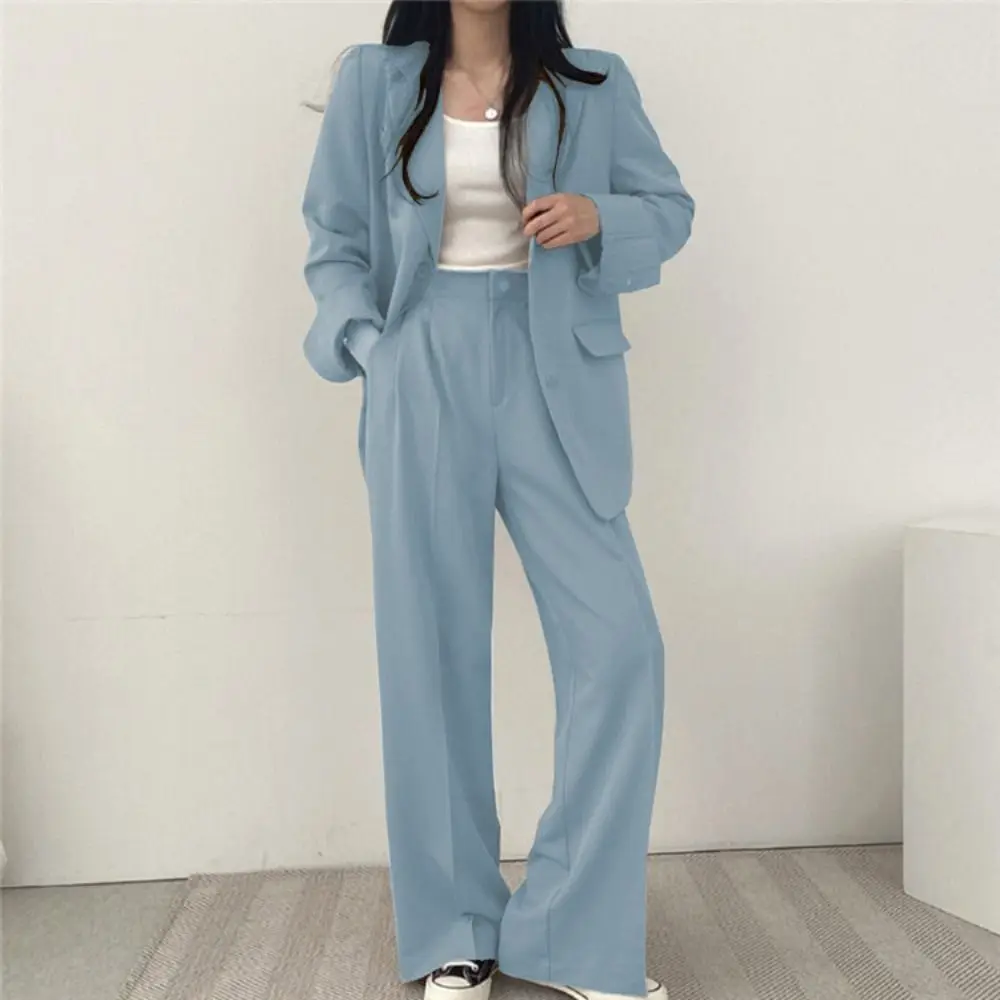 

Fashion Wide Leg Solid Vintage Suit Loose Korean Style Pants Suits Women Jacket College Clothes Professional Suit Autumn