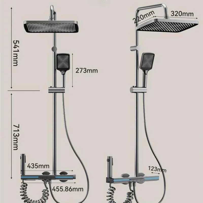 Piano Key 4 Function Water Outlet Rainlfall Shower Set Bathroom Wall Mounted Intelligent Digital Display Shower Faucet System