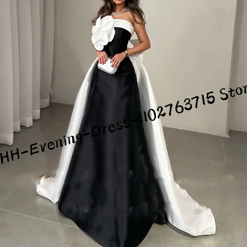 Elegant Contrast Color Flowers A-Line Formal Evening Dresses Part Prom Gowns Customized