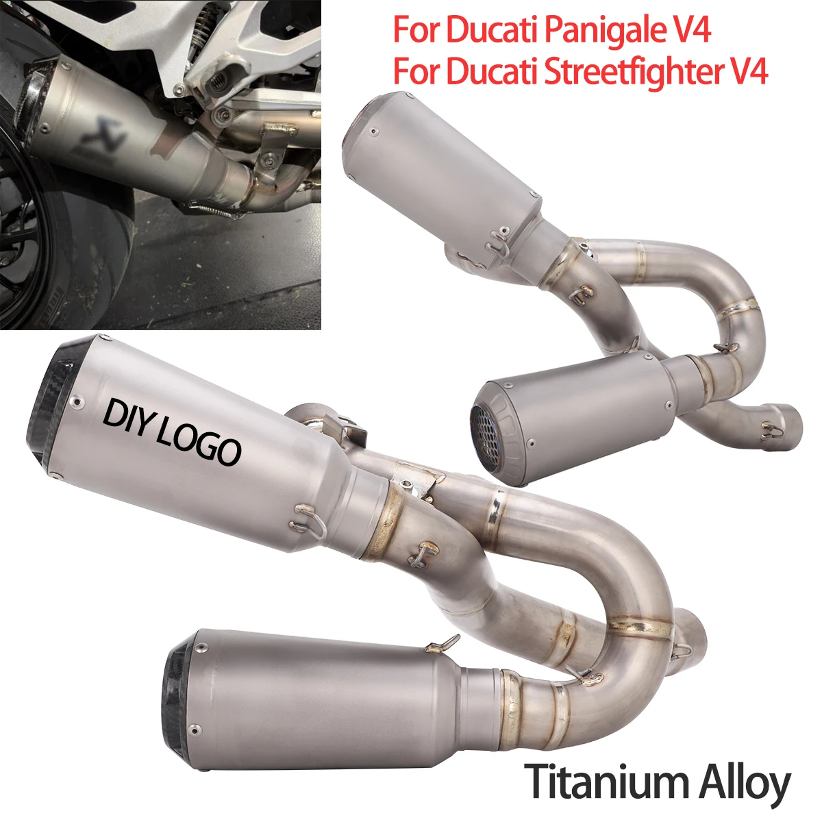 Sistema di Scarico Completo per Ducati Panigale Streetfighter V4, Silenziatore Doppio Modificato con Tubi di Collegamento in Lega di Titanio