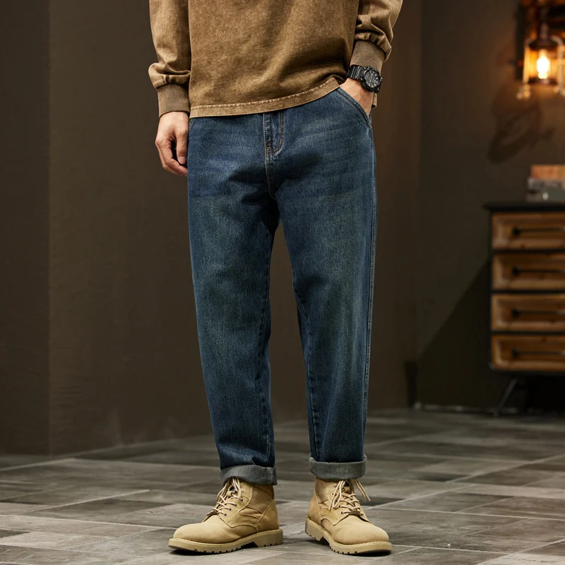 95% Baumwolle Neue Herren-Jeans, Lose Haremshose, Schmal Zulaufende Modehose, Lässige Outdoor-Arbeitshose, Weite Denim-Hose Ansicht 3