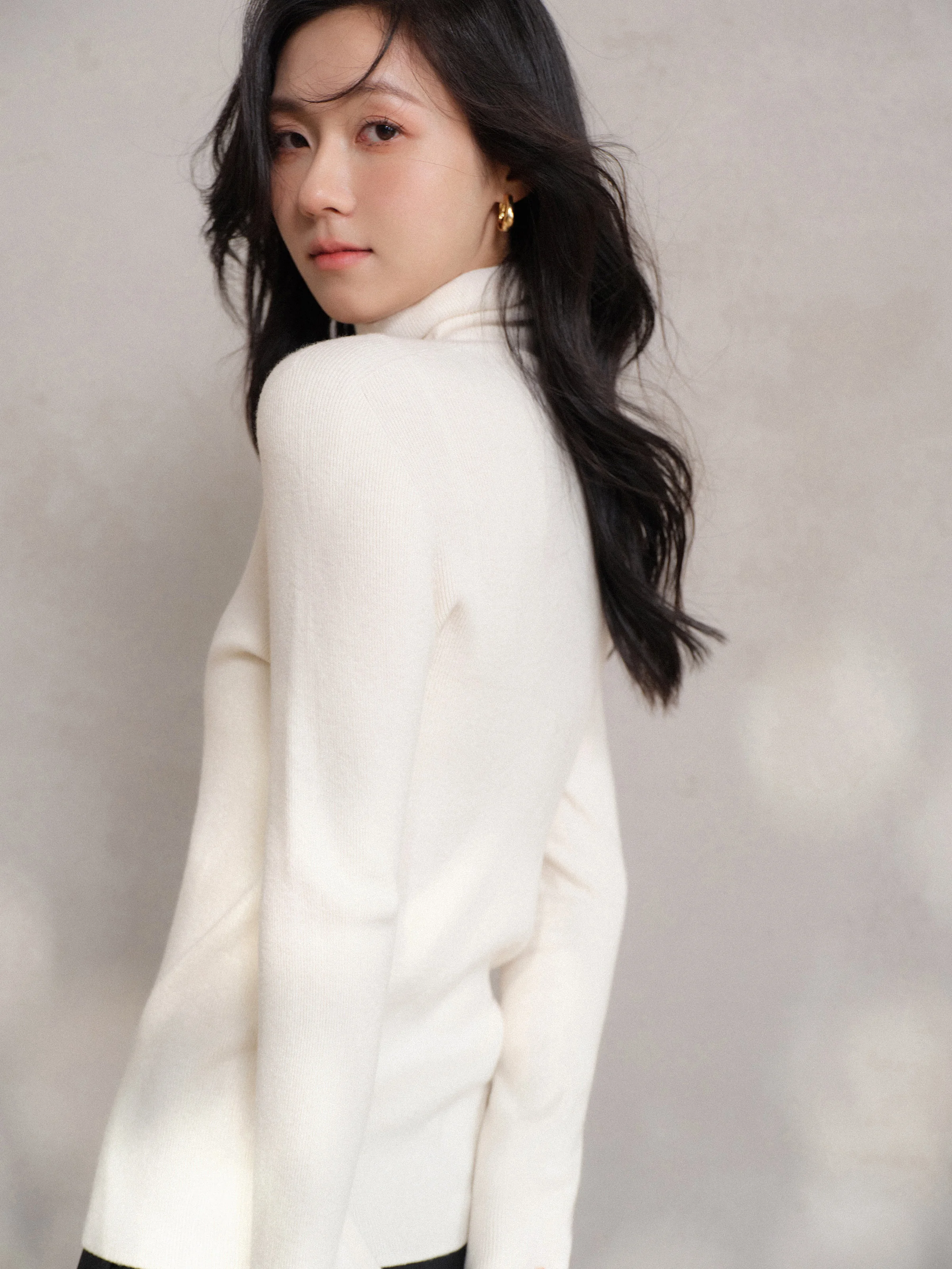 Top de gola alta de malha elástica de ajuste fino para mulheres macio elástico manga longa camiseta casual pulôver para outono inverno casual wear