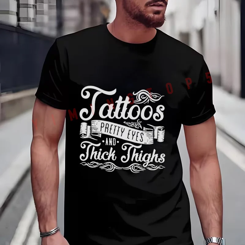 T-shirt pour homme à manches courtes, motif inspiré des tatouages de cuisse, style moto, design raffiné, essentiel pour l'été