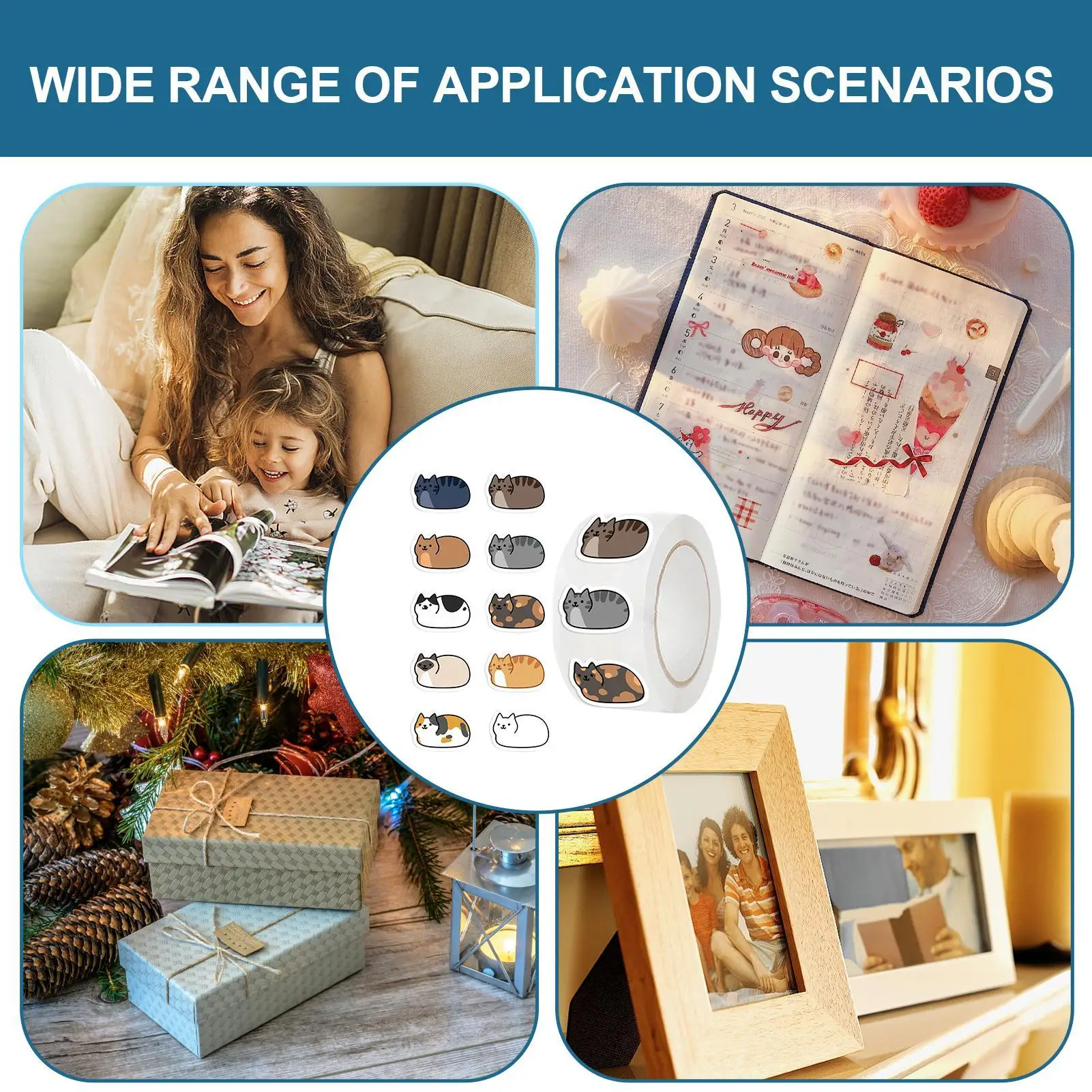 مضحك القط ملصقات 500 ورقة/لفة الشارات الديكور المغلف ختم الديكور للمدرسة حزب مكتب سجل القصاصات دفتر المحمول #5