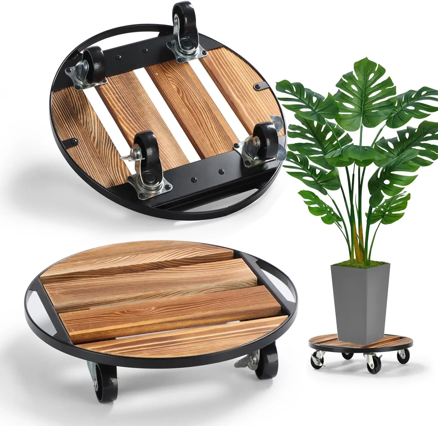 

Комплект из 2-х прочных подставок для растений на колесах, 14-дюймовая передвижная тележка для больших горшков, для использования в помещении и на улице