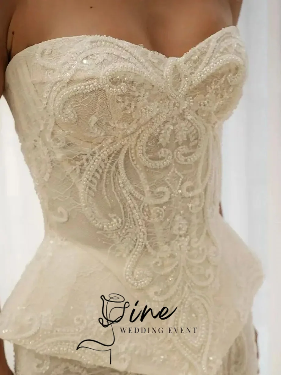 Oine Luxury A Line Wedding Dresses Women's Sweetheart Collar Lace Bridal Gowns Sleeveless Vestidos De Novia Tulle Customized