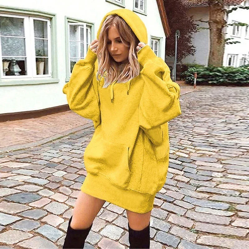 2025 Autumn Winter New Casual Solid Color Sweatshirt Fashion Loose Long-sleeved Hoodie Women's Street Style Sports Thickened Top