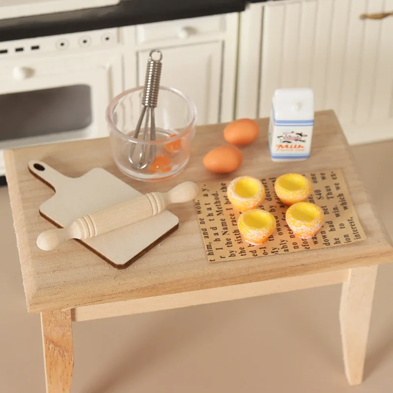 

1:12 Scale Dollhouse Miniature Kitchen Baking Set, Egg & Rolling Pin Food Play Accessories, Diorama Scene Props for Doll House