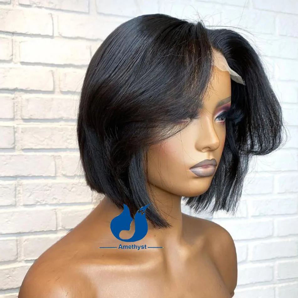 

Amethyst Natural Wave Layered Bob 13x6 Lace Front Wig Human Hair Brazilian Glueless Remy Hair Middle Part Short Bob Preplucked