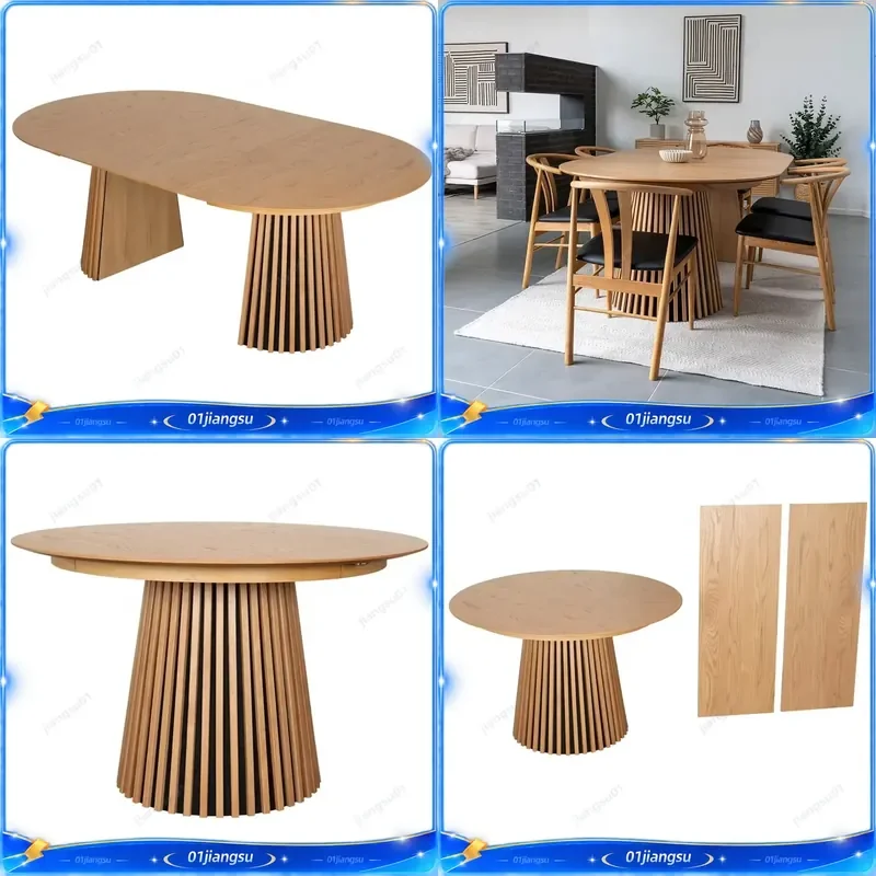 Round Wood Dining Table Oval Extendable Kitchen Furniture Modern Home Decor Solid Wood Dinner Tables for Living Room
