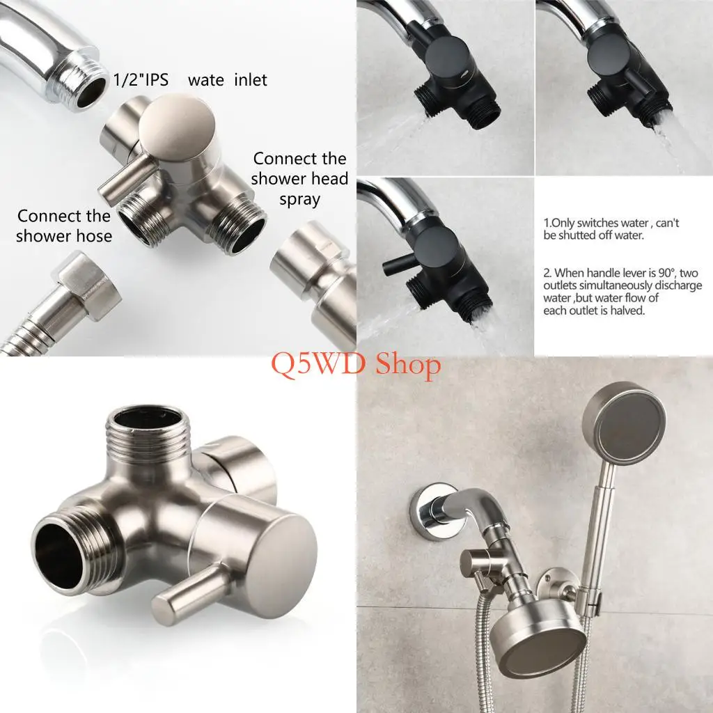 

Q5WD для Т-образного латунного переключателя для душевого кронштейна, креативный бытовой 3-ходовой переключатель, универсальный