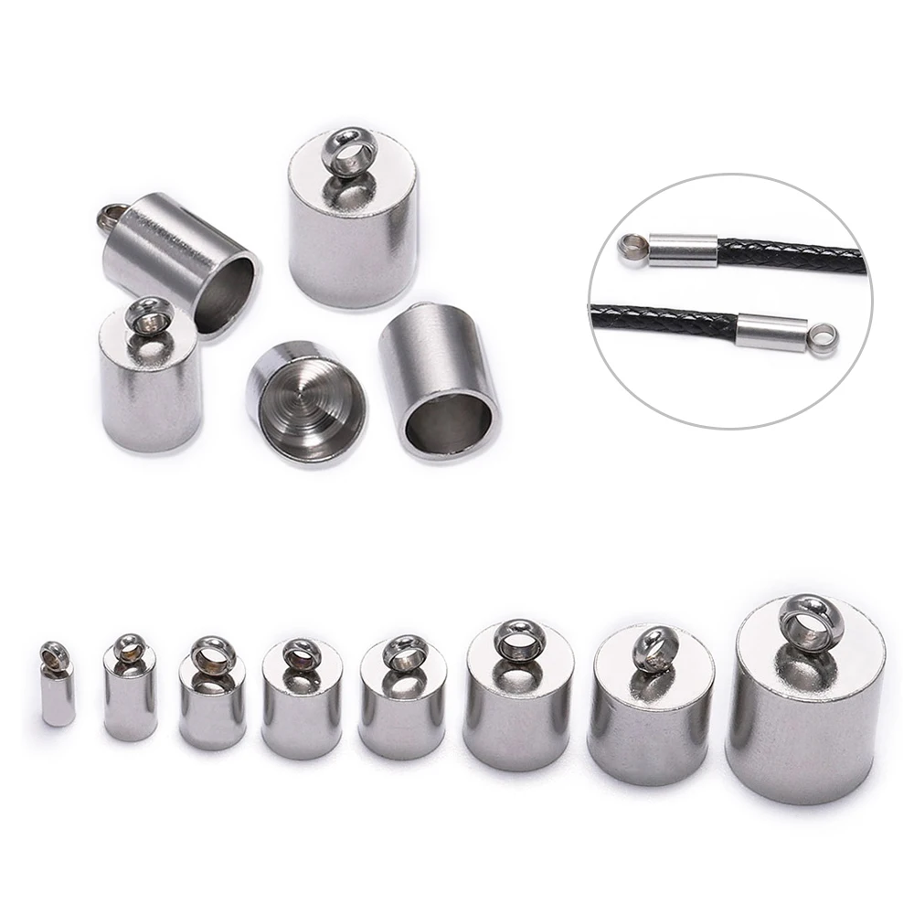 10Pcs 2-10mm Stainless Steel End Tip Caps Tassel Leather Cord Clasps Hooks Connectors For DIY Bracelets Jewelry Making Findings