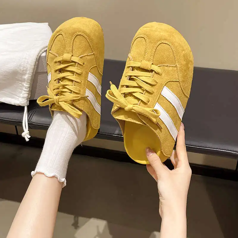 Women's Red Suede German Trainer Mules Korean Style Slip-On Height Increase Soft Sole Casual Spring Summer 2026 New Fas