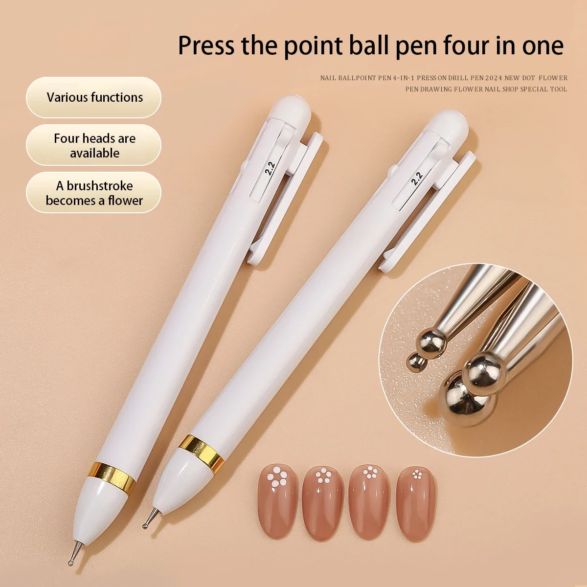 

4 in 1 Nail Art Tip Dot Paint Manicure Kit Rotatable Ballpoint Drill Pen Dotting Tools Nail Point Pen ﻿Nail Art Dotting Tools