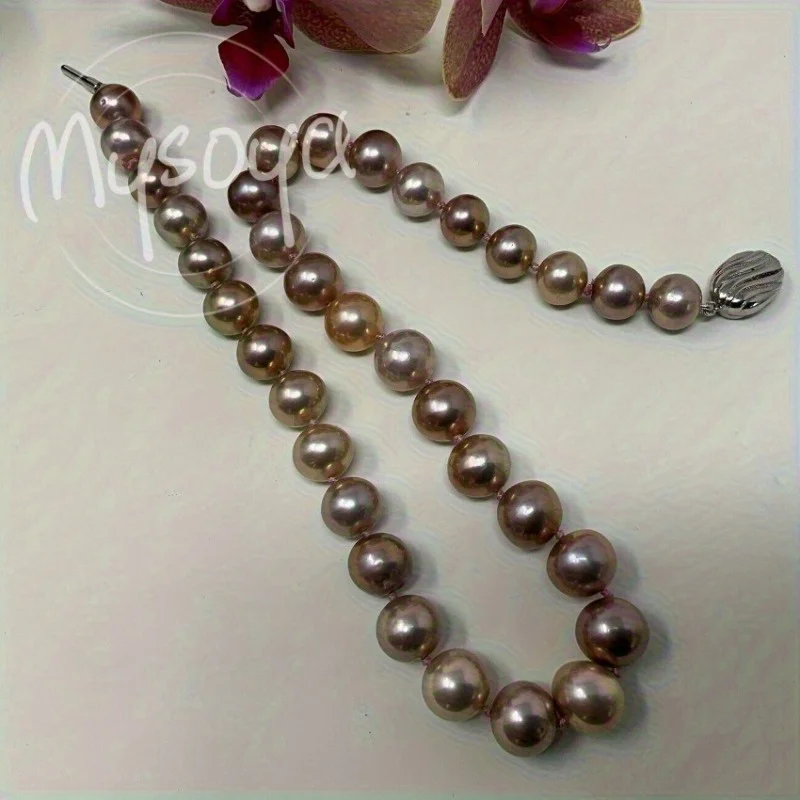 

MYSOYA 12-15 мм большое натуральное розовое фиолетовое металлическое жемчужное ожерелье Эдисона разных размеров с подарочной коробкой, подарок на день рождения, свадьбу, ювелирное изделие