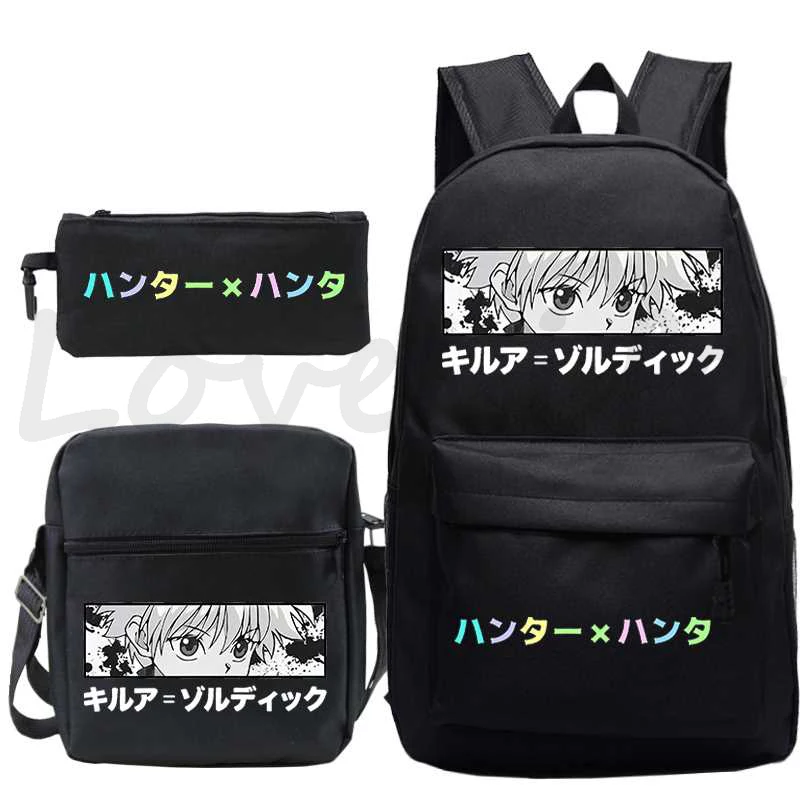 Hot Anime HUNTER X HUNTER Killua Print Backpack for Boys Girls Student Zipper School Bags 3pcs/set Mochila Teens Travel Rucksack