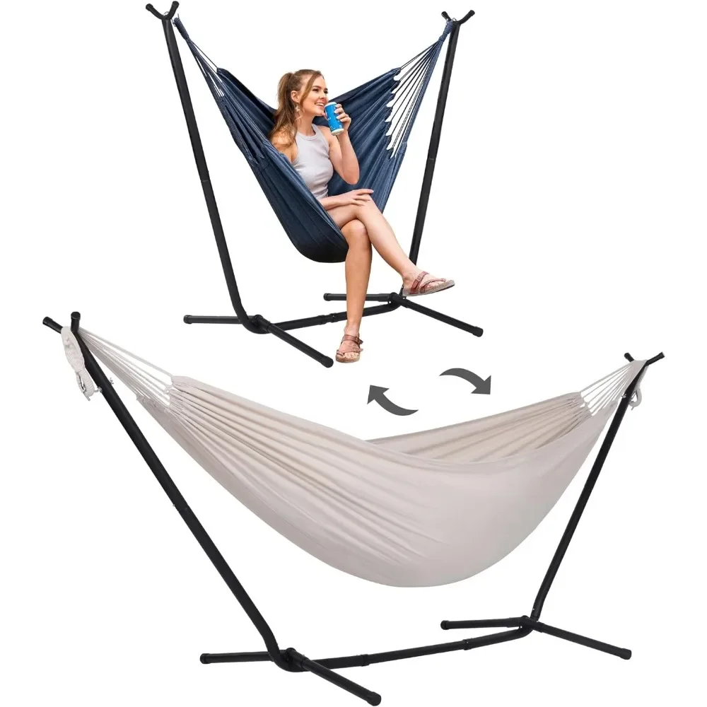 2-in-1 Hammocks Convertible Portable Double Hammock with Stand, Outdoor Hammock with Stand