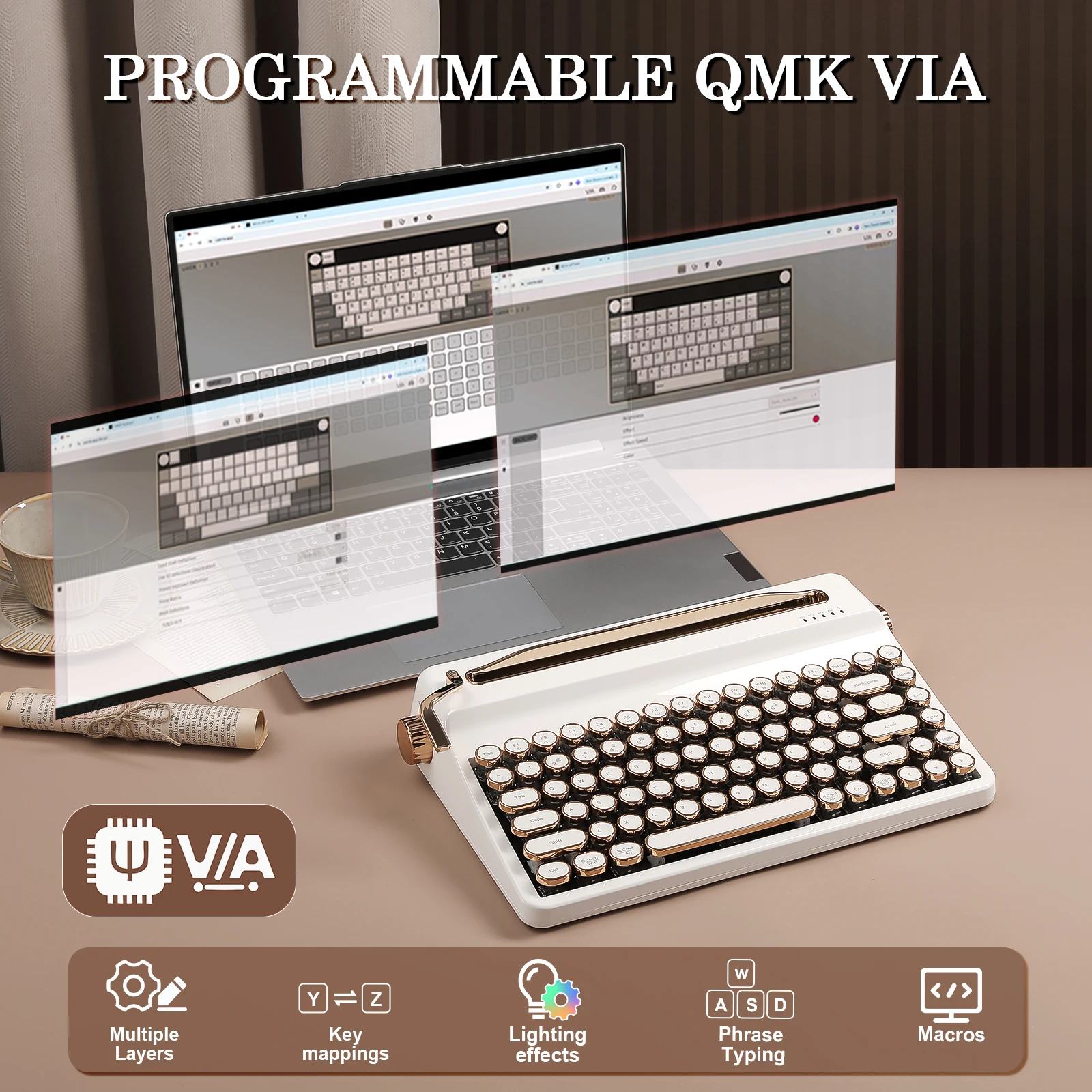 YUNZII QL75 QMK/VIA Mechanical Keyboard, Vintage Wireless Custom