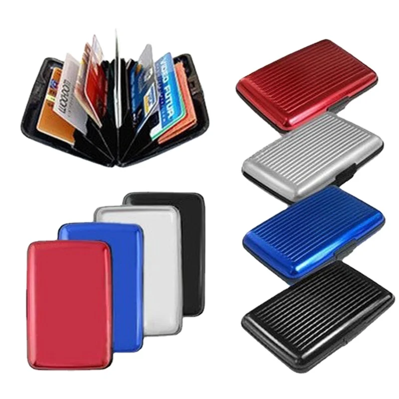 Men High-end Aluminum stripe Bank Card Holder Blocking Hard Case Wallet Solid Credit Card Anti-RFID Scanning Protect Card Holder