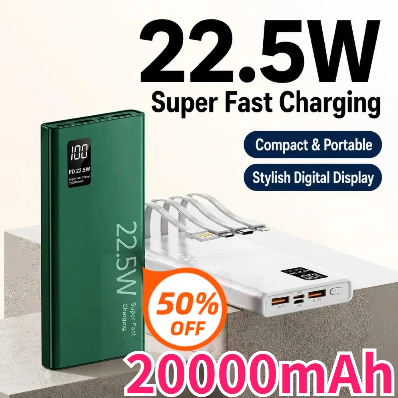 Built-in Cable Power Bank 20000mAh 22.5W Supe...