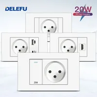 DELEFU Fire Retardant SC31 Panel White Israel Standard USB Type C Fast Charging Wall Socket Switch Satellite TV Phone CAT5 CAT6