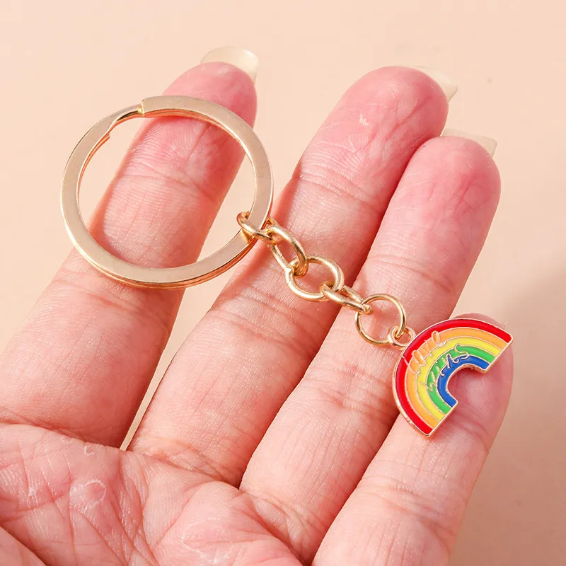 جديد في الملونة قوس قزح المفاتيح للنساء الرجال LGBT دعم قوس قزح القلب العلم حلقة رئيسية حقيبة قلادة العصرية مجوهرات الحفلات هدايا
