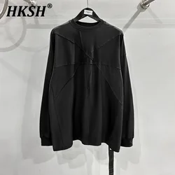 HKSH Men's Tide Dark Streetwear T-shirt Spring Autumn New O-Neck Spliced Niche Baggy Loose Long Sleeve Tees Fashion Tops HK2329