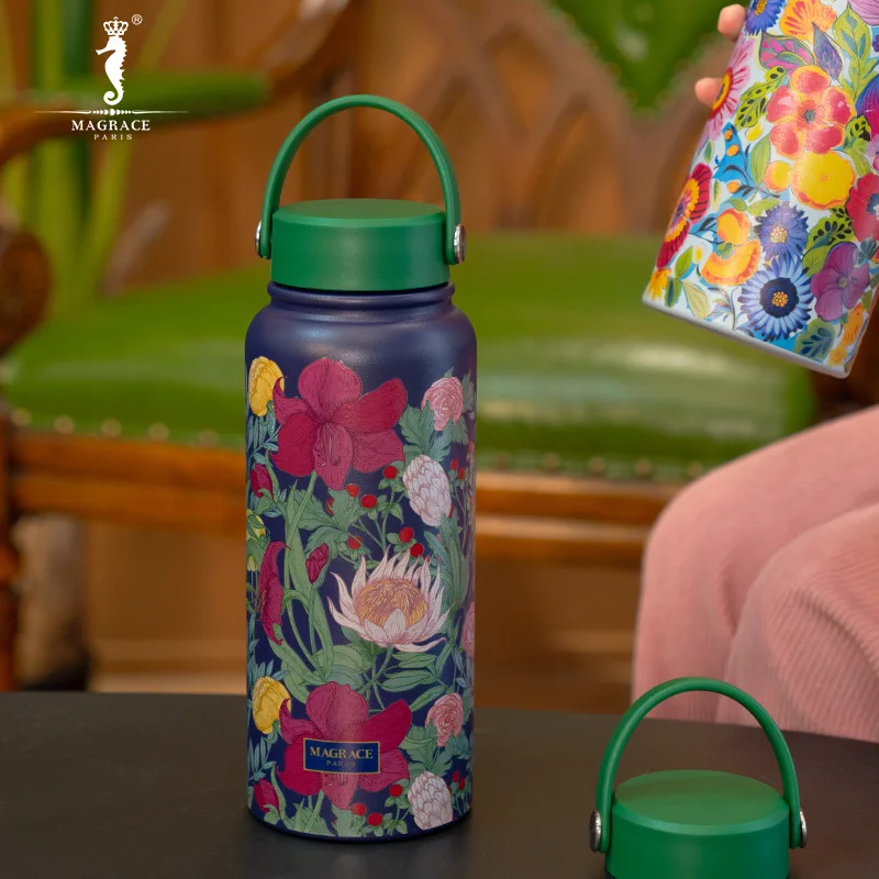 

Colorful Flower Shadow Stainless Steel Insulation Pot with Handle Braised Tea Pot and Large Capacity Water Pot