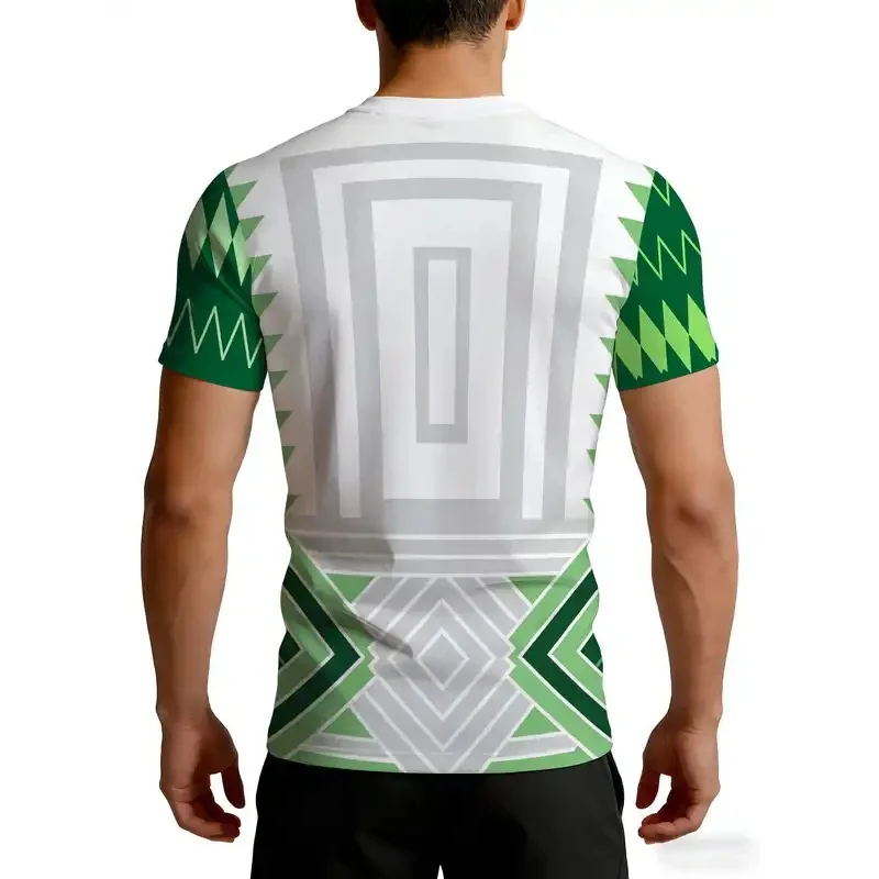 Men's Quick Dry Compression T Shirt Short Sleeve Elastic Breathable Chevron Geometric Print Green White