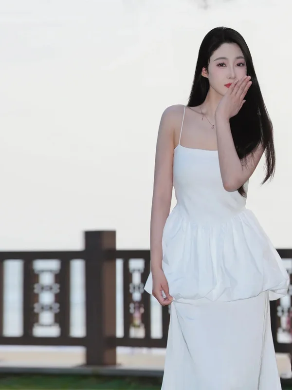 

Elegant Halter Fish Tail Half Skirt Set Women's Summer New Design Unique Two Piece Set Polyester Fiber Short Sleeve round Neck