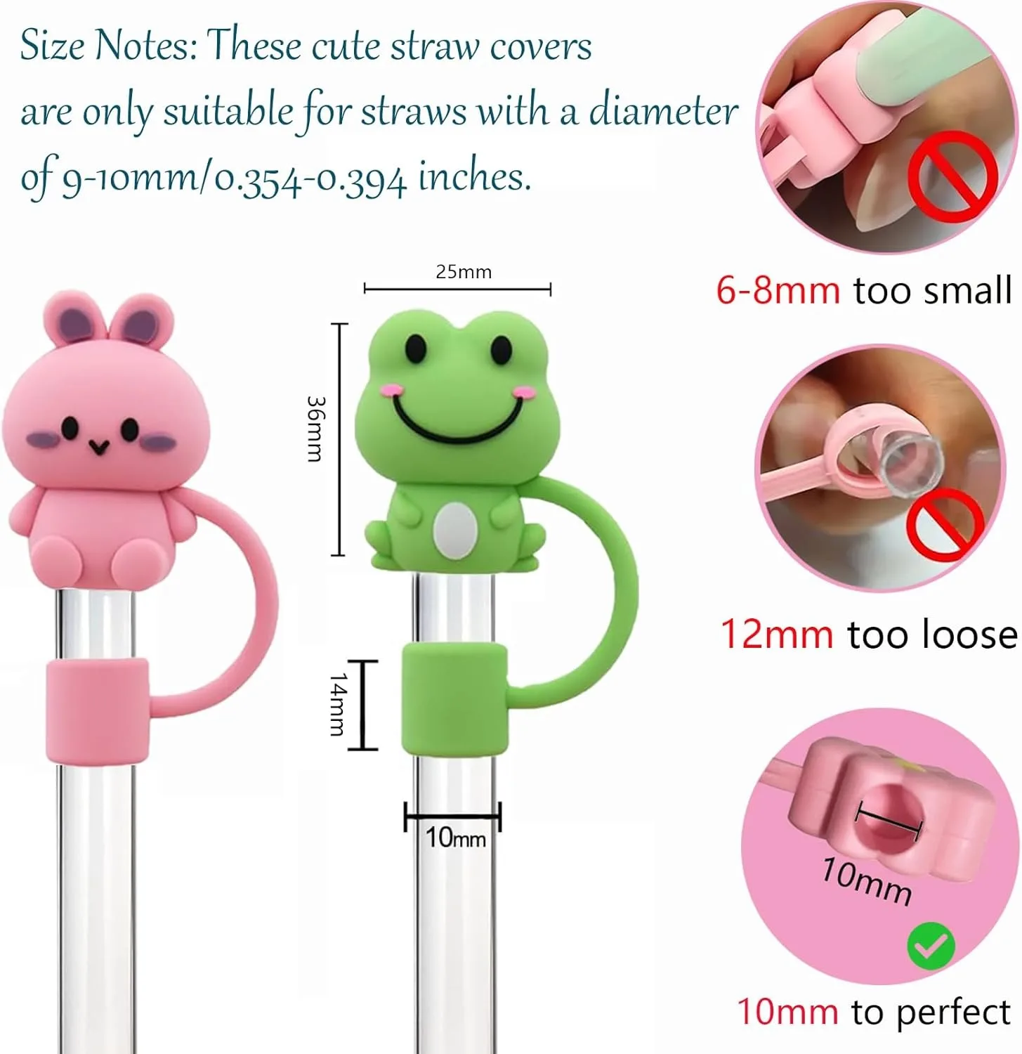 3D 1-16pcs Cute Cartoon Straw Cover Cap Accessories 10mm Silicone Proof Cap Straw Splash Drinking Dustproof Plug Reusable Straw
