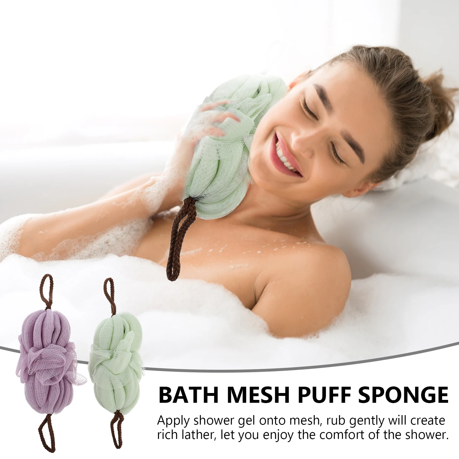 

2pcs Bath Shower Sponge Mesh Back Scrubber Exfoliating Cleansing Bathing Accessories Practical For Neck Feet Hard To Reach