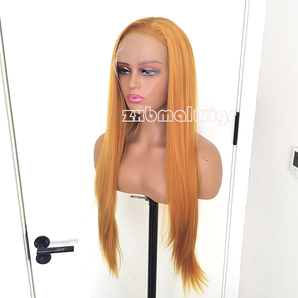 مستقيم البرتقال الزنجبيل الشعر الاصطناعية الدانتيل الجبهة الباروكات غلويليس الدانتيل الباروكات مع شعر الطفل قبل قطعها الألياف الشعر تأثيري
