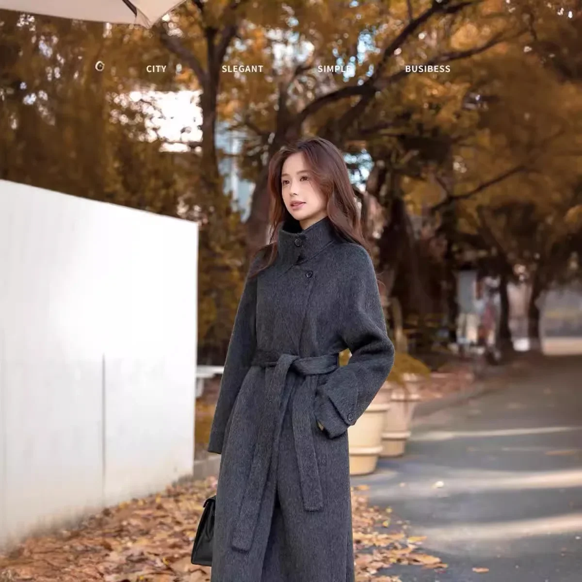 

Stand-up collar waist high-end double-sided wool coat for women's 2024 new early spring extended temperament woolen coat batch