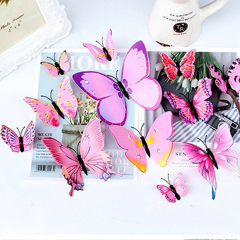 ثلاثية الأبعاد بولي كلوريد الفينيل فراشة الثلاجة ملصق 12 قطعة ملصقات فراشة مختلط الحجم الفن الحديث DIY المواد جدار المنزل الطرف الديكور ZYF