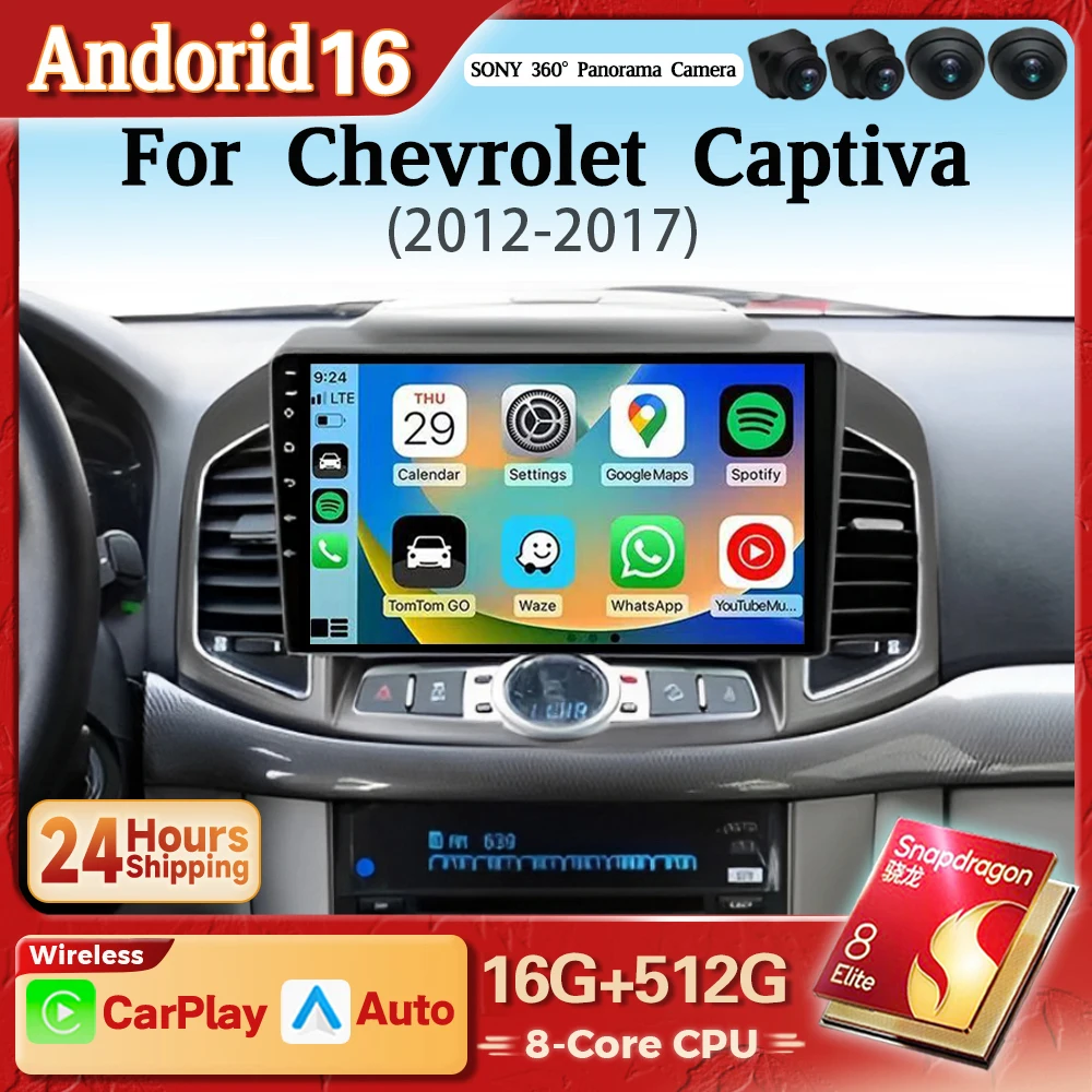 Radio para Auto con Android 16, Carplay, Pantalla 2K, Reproductor BT para Chevrolet Captiva 1 2011-2016, Autoradio Multimedia Estéreo Snapdragon