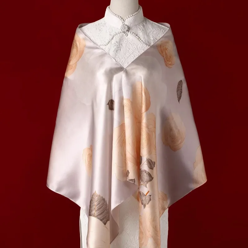 

1PC Silk Mulberry Silk Scarf for Women in Spring and Autumn Printed Cheongsam Shawl with Scarf As Birthday Gift