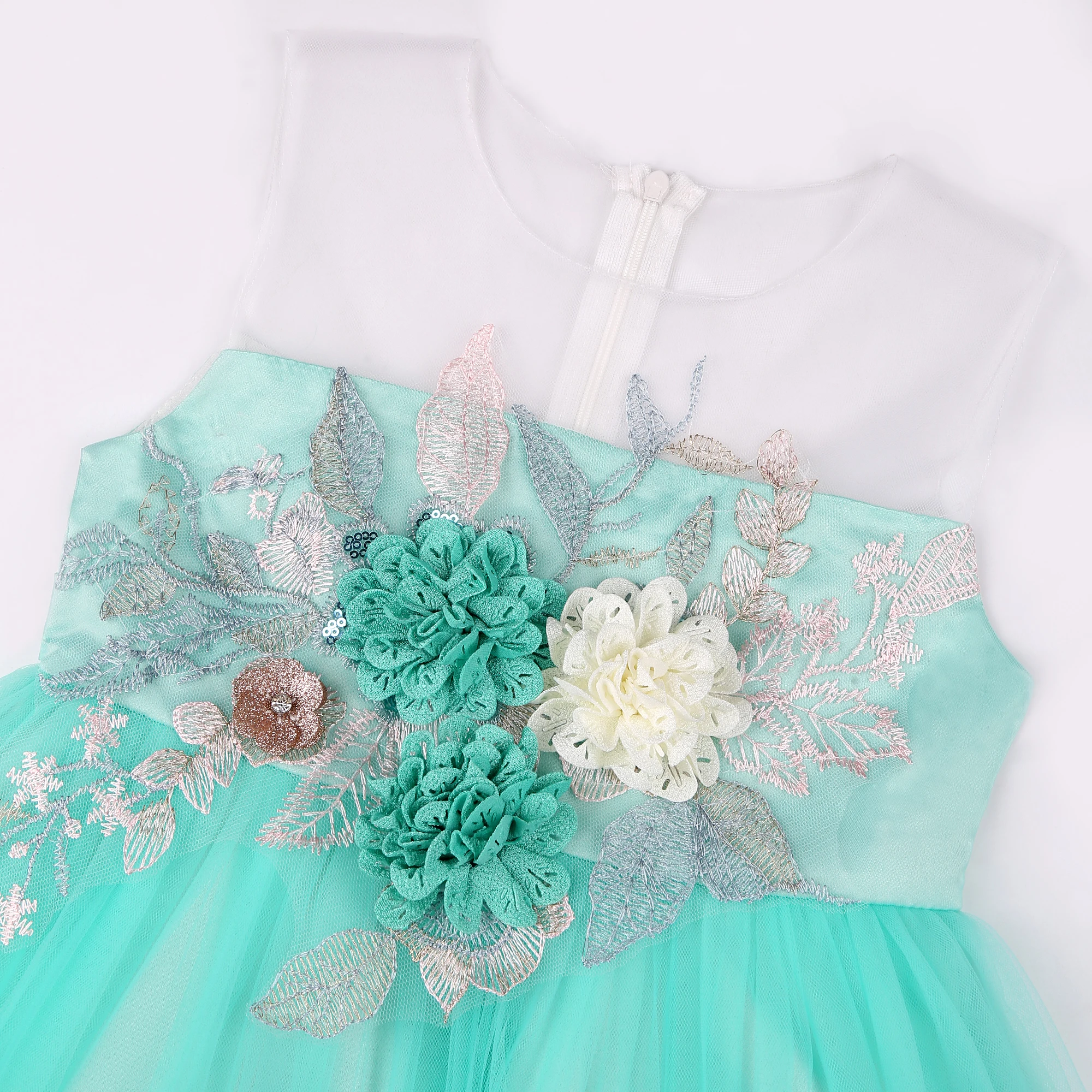 Mädchen-Netz-Seidenkleid mit Blumenstickerei für Hochzeit, Geburtstag, Party, Spitzen-Prinzessinnenkleid, Karneval, Weihnachten, Tanz-Performance-Outfit – Detail 29