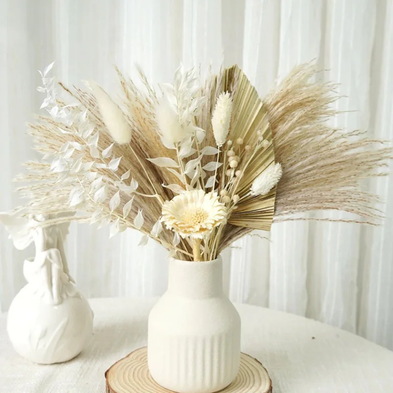 Natural Phragmites Dried Flowers Pampas Grass Limonium Bouquet Boho Home Decor For Wedding Party Arrangements Decorations