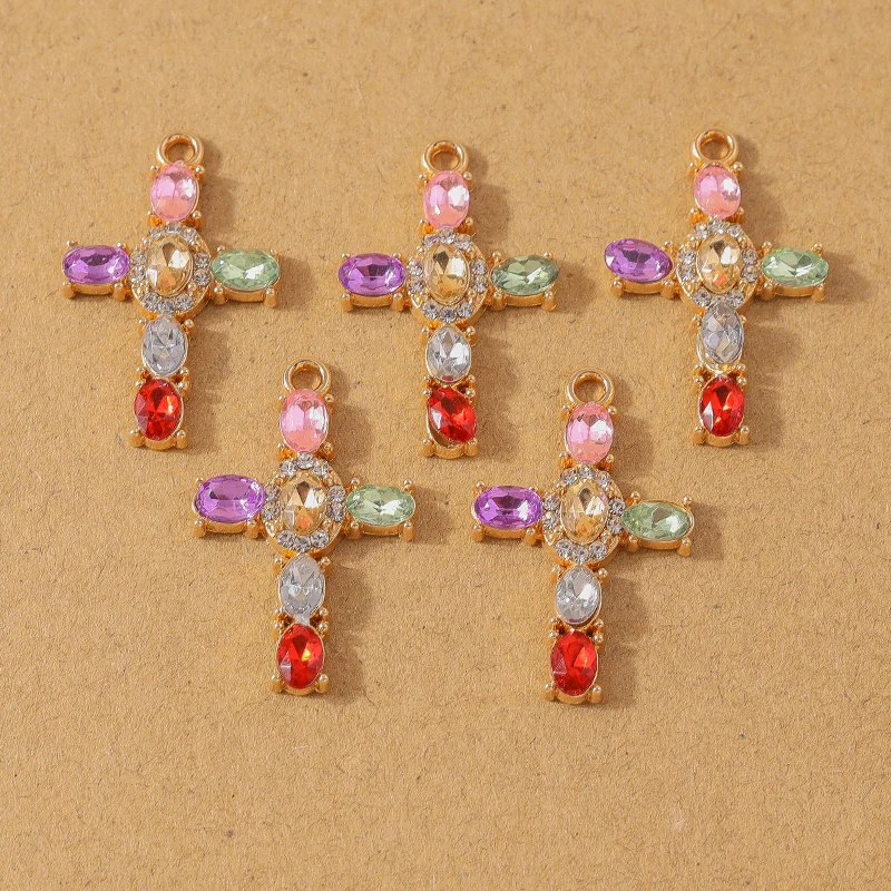 5 pcs Gorgeous Rhinestones Crystal Cross Charms Pendant for Necklace Earrings Bracelet DIY Jewelry Making Accessories Supplies