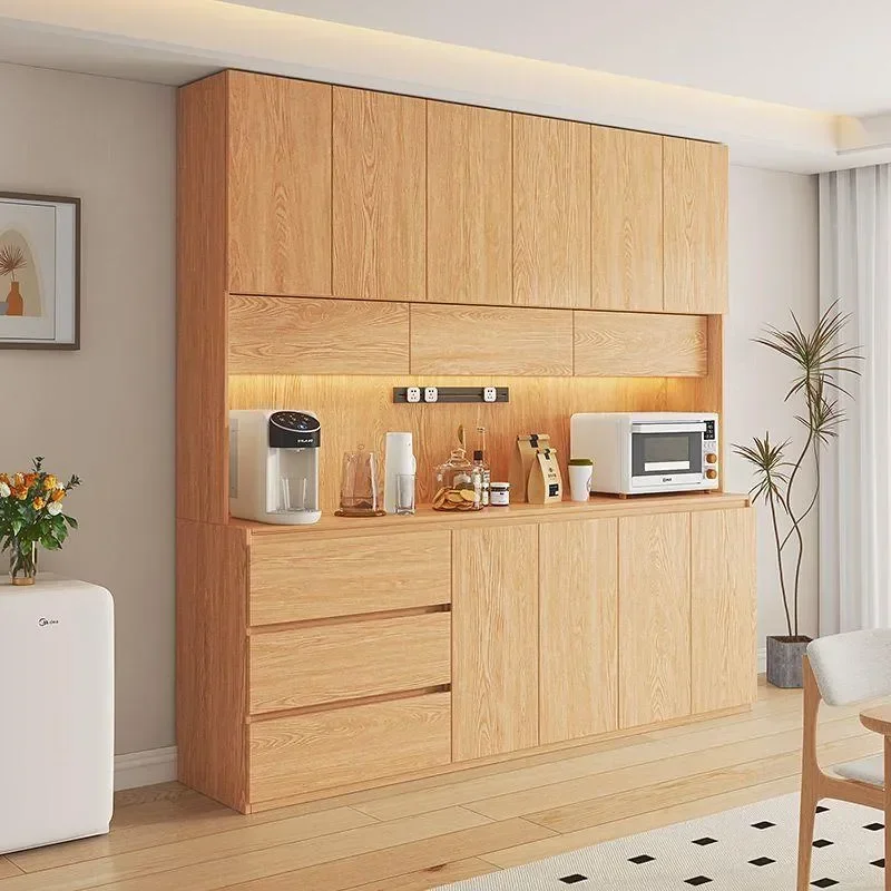 Cream Style Solid Wood Dining Side Cabinet Oak Wall Mounted Integrated Storage Cupboard for Living Room