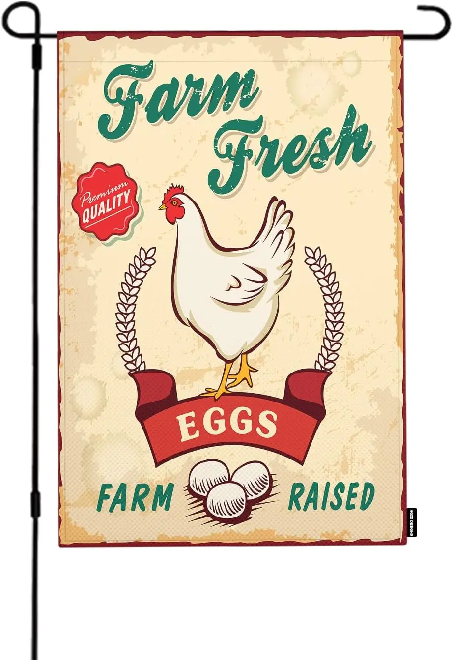HGOD DESIGNS Farm Chicken Garden Flag 12x18 Inch Vertical Double Sided Retro Fresh Eggs Poster Grunge Cartoon Hen Quality Ra yyi