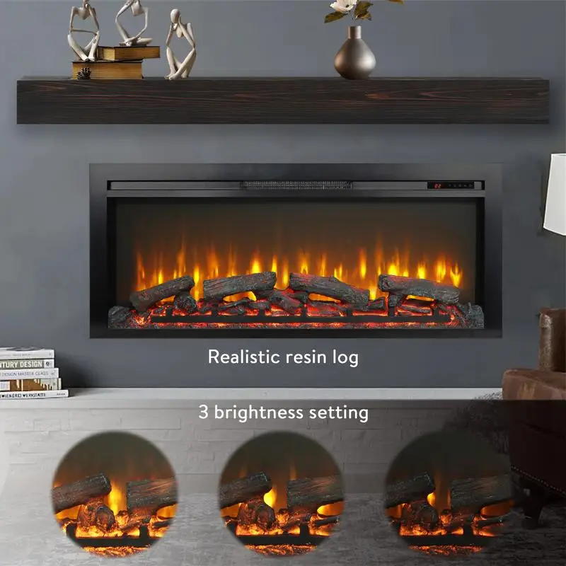 44" Recessed Electric Fireplace with Remote Control & LED Light Heater, Imitation Flame Feature